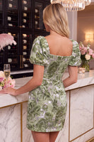 Laden Sie das Bild in den Galerie-Viewer, Schwarze Rote Blume Bodycon Quadrathals Kurzes Abendkleid