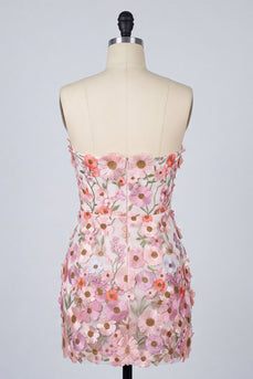 Blumiges Applikiertes Trägerloses Bodycon Kurzes Abendkleid mit Applikation