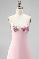 Laden Sie das Bild in den Galerie-Viewer, Rosa Bodycon Blumen Stickerei V-Ausschnitt Kurzes Abendkleid