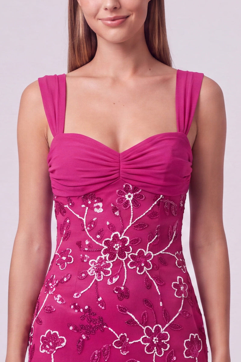 Laden Sie das Bild in den Galerie-Viewer, Himmelblaues Perlen Gerafftes Geblümtes Bodycon Kurzes Abendkleid mit Pailletten