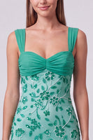 Laden Sie das Bild in den Galerie-Viewer, Himmelblaues Perlen Gerafftes Geblümtes Bodycon Kurzes Abendkleid mit Pailletten