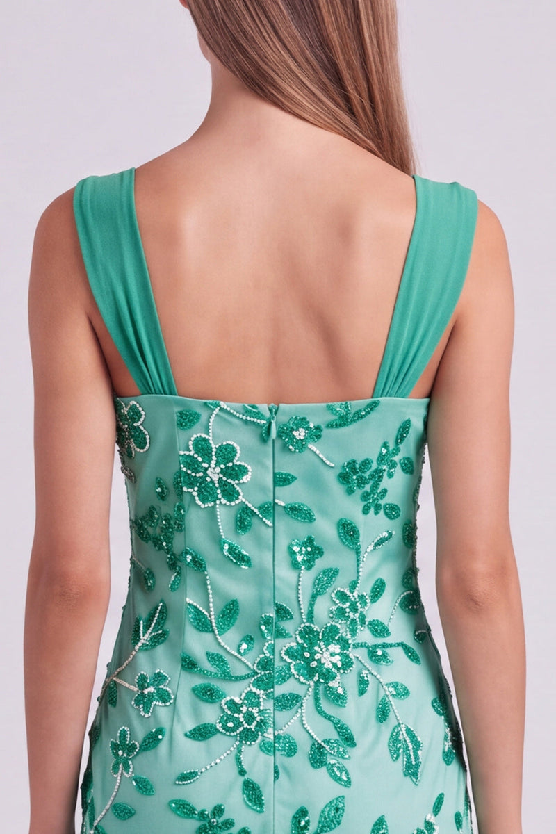 Laden Sie das Bild in den Galerie-Viewer, Himmelblaues Perlen Gerafftes Geblümtes Bodycon Kurzes Abendkleid mit Pailletten