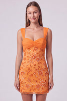Laden Sie das Bild in den Galerie-Viewer, Himmelblaues Perlen Gerafftes Geblümtes Bodycon Kurzes Abendkleid mit Pailletten