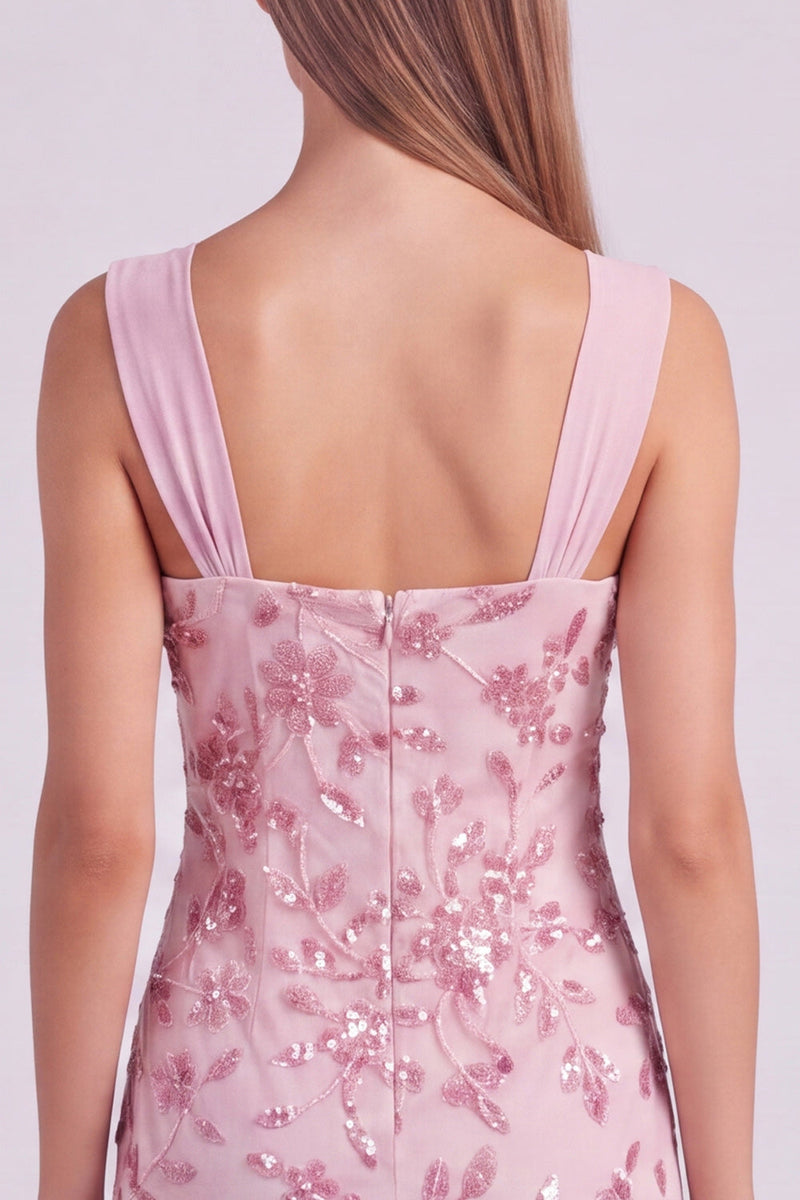 Laden Sie das Bild in den Galerie-Viewer, Himmelblaues Perlen Gerafftes Geblümtes Bodycon Kurzes Abendkleid mit Pailletten