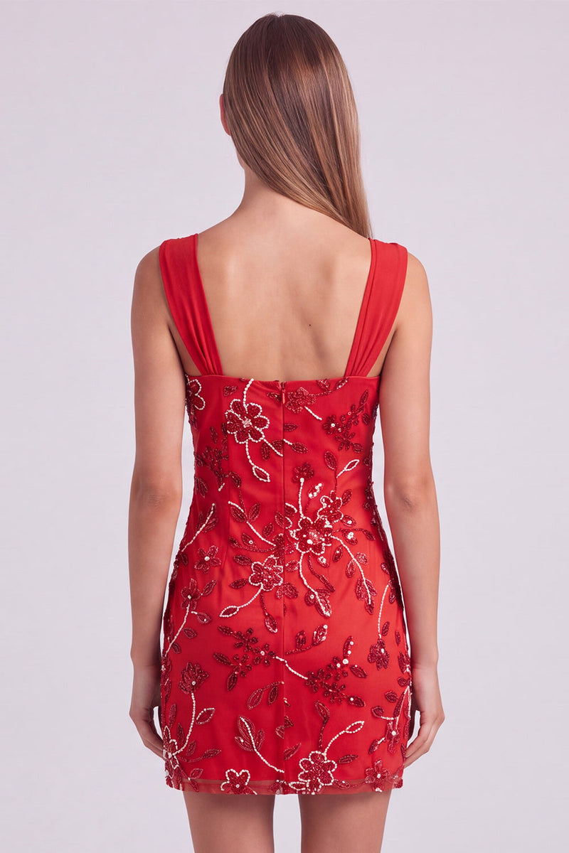 Laden Sie das Bild in den Galerie-Viewer, Himmelblaues Perlen Gerafftes Geblümtes Bodycon Kurzes Abendkleid mit Pailletten