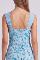 Laden Sie das Bild in den Galerie-Viewer, Himmelblaues Perlen Gerafftes Geblümtes Bodycon Kurzes Abendkleid mit Pailletten