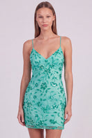 Laden Sie das Bild in den Galerie-Viewer, Rosa Florales Bodycon Pailletten Kurzes Abendkleid mit Schnürung hinten