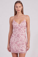 Laden Sie das Bild in den Galerie-Viewer, Rosa Florales Bodycon Pailletten Kurzes Abendkleid mit Schnürung hinten