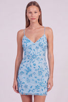 Laden Sie das Bild in den Galerie-Viewer, Rosa Florales Bodycon Pailletten Kurzes Abendkleid mit Schnürung hinten