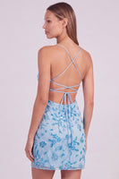 Laden Sie das Bild in den Galerie-Viewer, Rosa Florales Bodycon Pailletten Kurzes Abendkleid mit Schnürung hinten