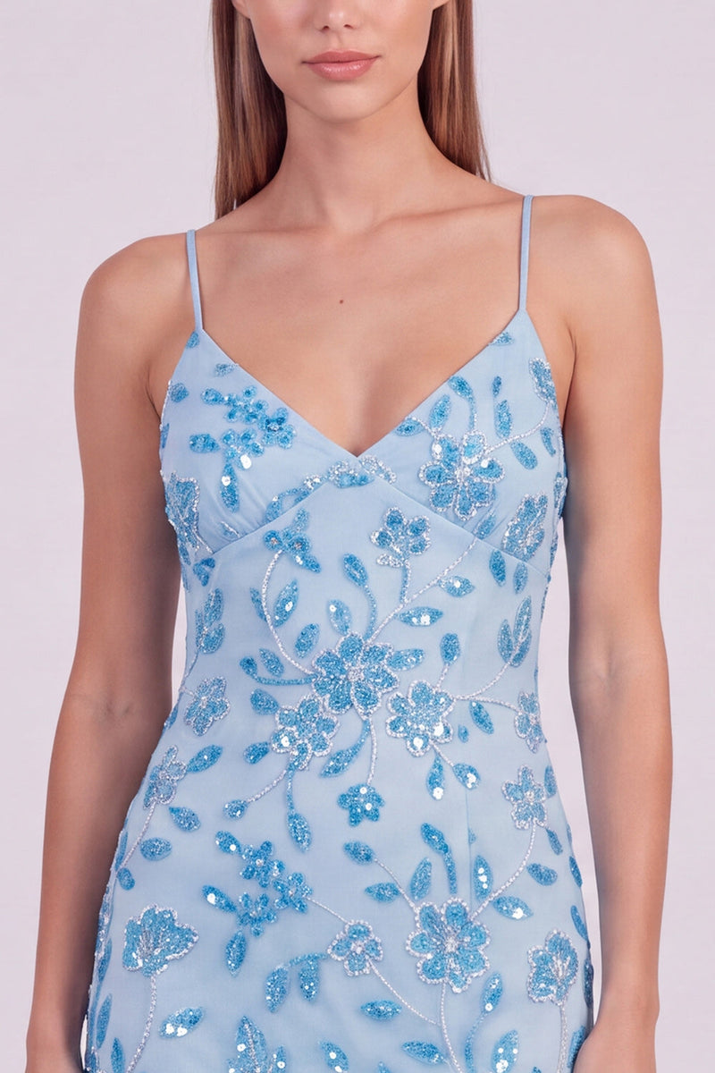 Laden Sie das Bild in den Galerie-Viewer, Rosa Florales Bodycon Pailletten Kurzes Abendkleid mit Schnürung hinten