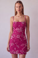 Laden Sie das Bild in den Galerie-Viewer, Fuchsia Spaghettiträger Blumen Bodycon Perlen Kurzes Abendkleid