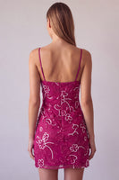 Laden Sie das Bild in den Galerie-Viewer, Fuchsia Spaghettiträger Blumen Bodycon Perlen Kurzes Abendkleid