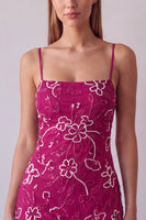 Laden Sie das Bild in den Galerie-Viewer, Fuchsia Spaghettiträger Blumen Bodycon Perlen Kurzes Abendkleid