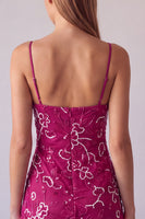 Laden Sie das Bild in den Galerie-Viewer, Fuchsia Spaghettiträger Blumen Bodycon Perlen Kurzes Abendkleid