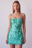 Laden Sie das Bild in den Galerie-Viewer, Fuchsia Spaghettiträger Blumen Bodycon Perlen Kurzes Abendkleid