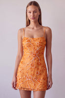 Laden Sie das Bild in den Galerie-Viewer, Fuchsia Spaghettiträger Blumen Bodycon Perlen Kurzes Abendkleid