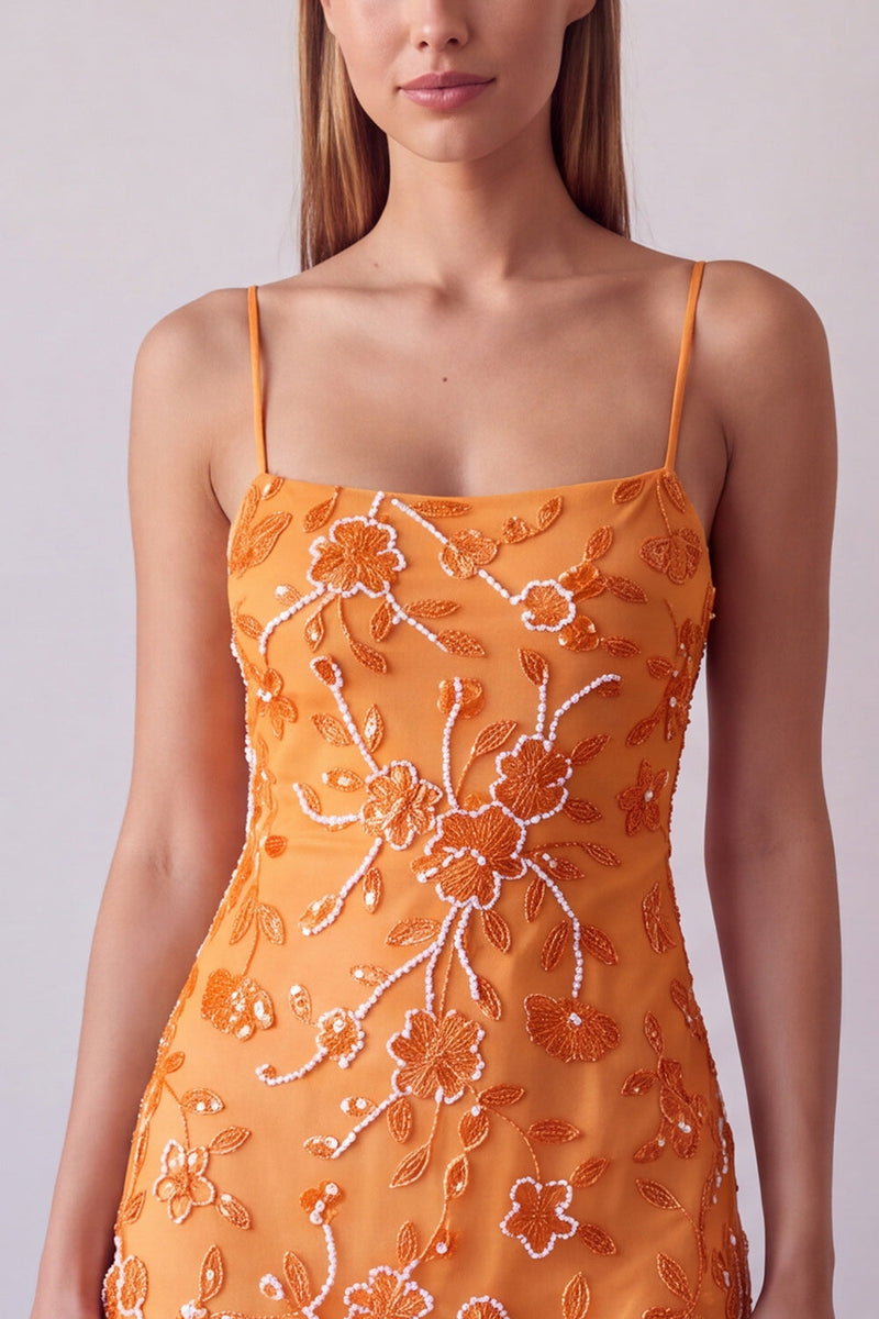 Laden Sie das Bild in den Galerie-Viewer, Fuchsia Spaghettiträger Blumen Bodycon Perlen Kurzes Abendkleid