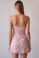 Laden Sie das Bild in den Galerie-Viewer, Fuchsia Spaghettiträger Blumen Bodycon Perlen Kurzes Abendkleid