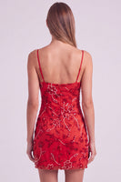 Laden Sie das Bild in den Galerie-Viewer, Fuchsia Spaghettiträger Blumen Bodycon Perlen Kurzes Abendkleid