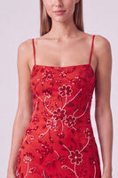 Laden Sie das Bild in den Galerie-Viewer, Fuchsia Spaghettiträger Blumen Bodycon Perlen Kurzes Abendkleid