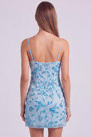 Laden Sie das Bild in den Galerie-Viewer, Fuchsia Spaghettiträger Blumen Bodycon Perlen Kurzes Abendkleid