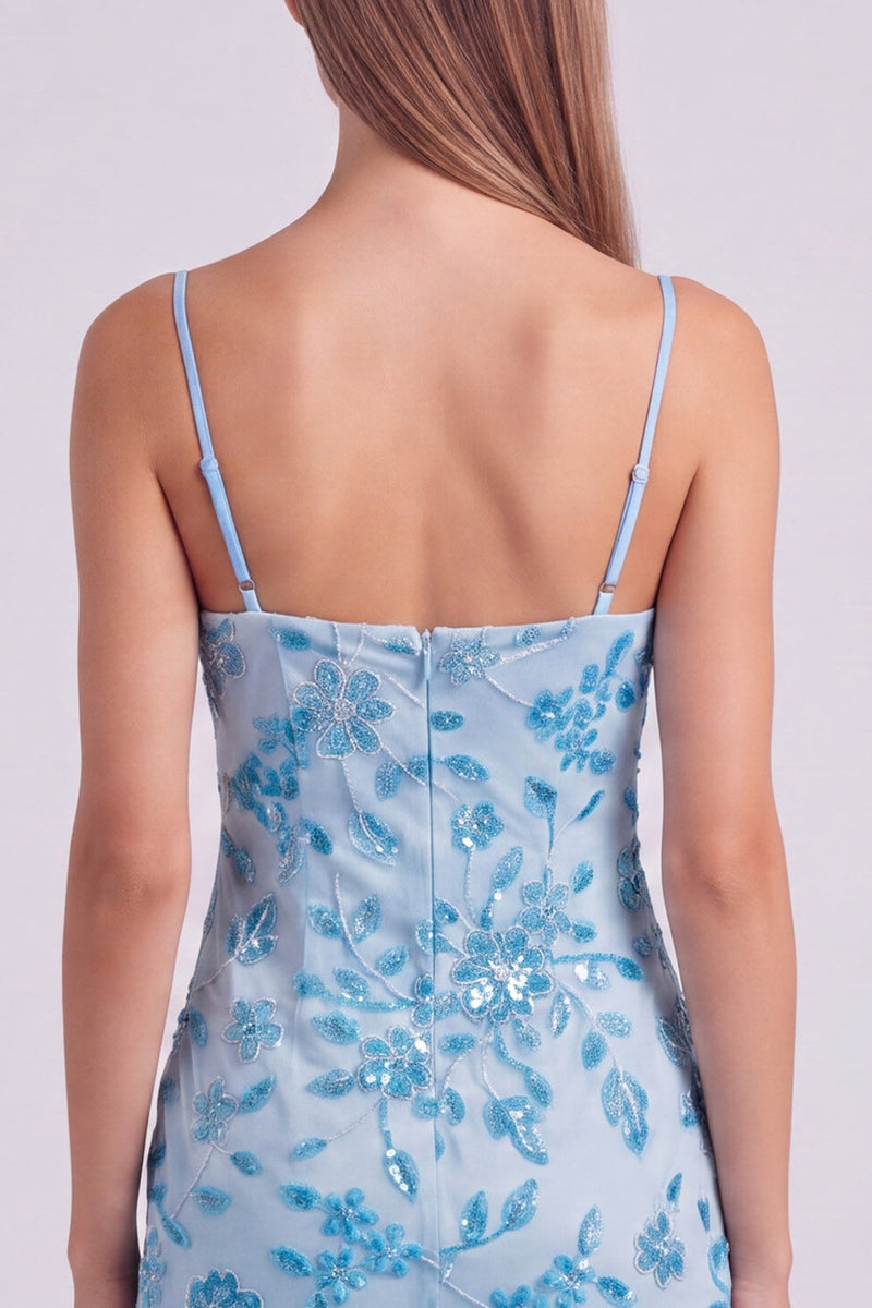 Laden Sie das Bild in den Galerie-Viewer, Fuchsia Spaghettiträger Blumen Bodycon Perlen Kurzes Abendkleid