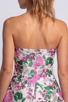 Laden Sie das Bild in den Galerie-Viewer, Florales Hellblaues A-Linie Trägerloses Kurzes Abendkleid