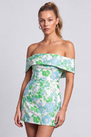 Laden Sie das Bild in den Galerie-Viewer, Grünes Trägerloses Floral Bedrucktes Bodycon Kurzes Abendkleid