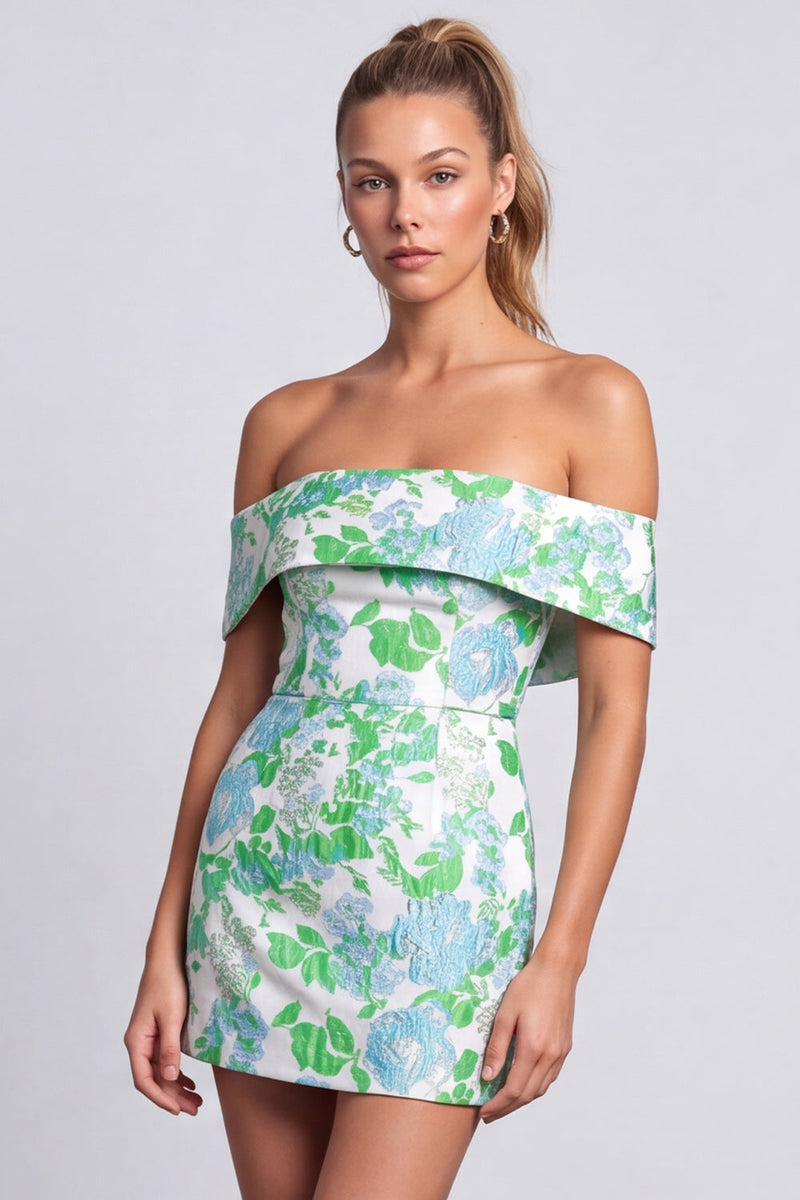 Laden Sie das Bild in den Galerie-Viewer, Grünes Trägerloses Floral Bedrucktes Bodycon Kurzes Abendkleid