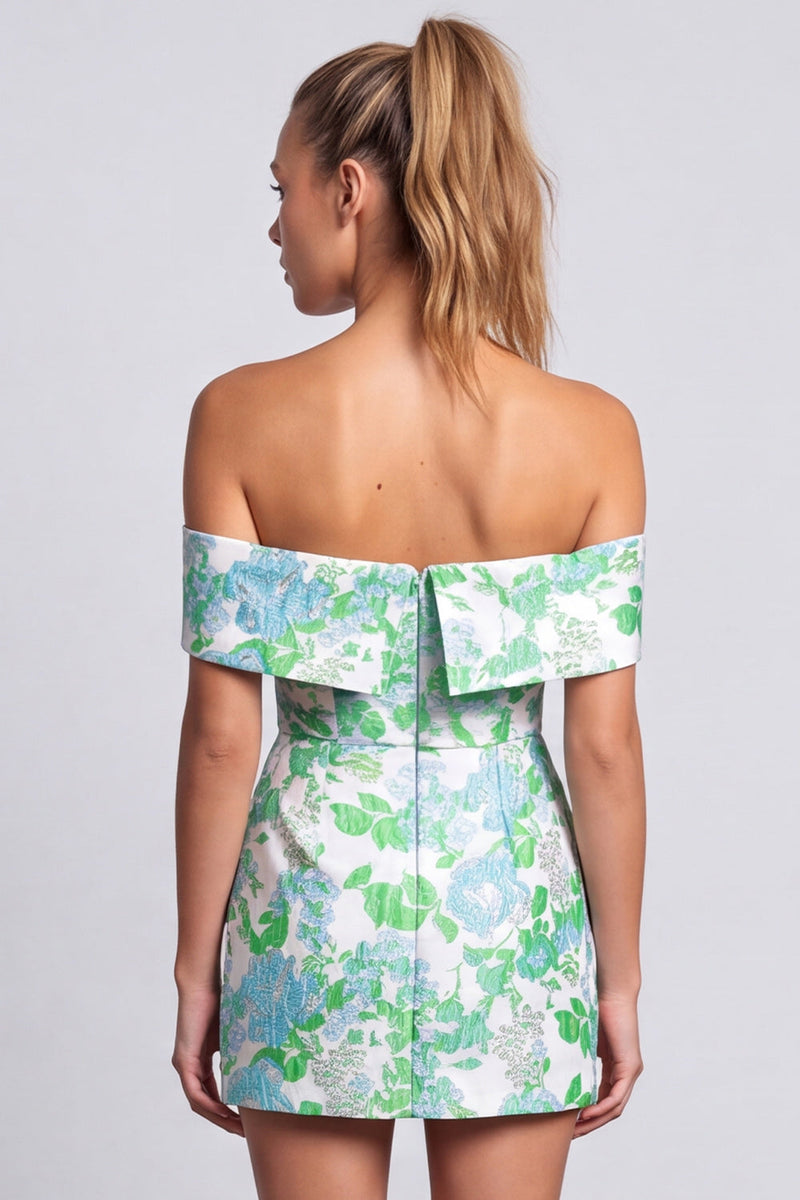 Laden Sie das Bild in den Galerie-Viewer, Grünes Trägerloses Floral Bedrucktes Bodycon Kurzes Abendkleid