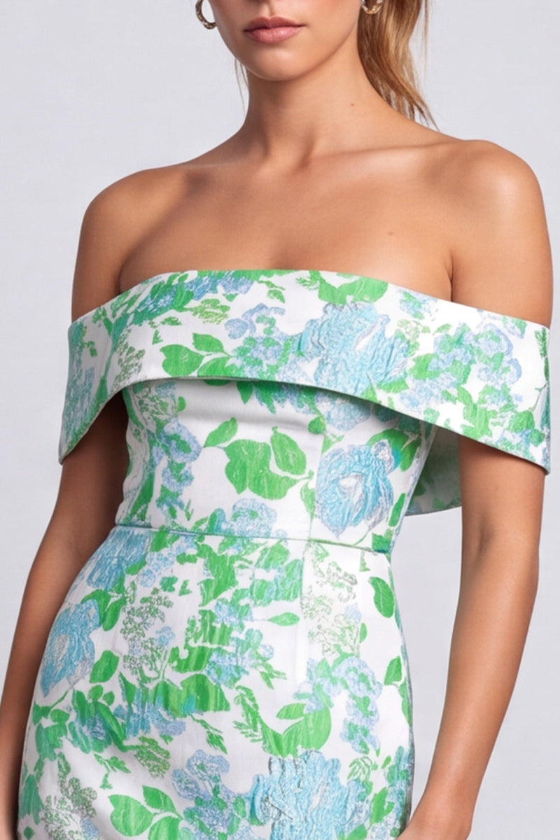 Laden Sie das Bild in den Galerie-Viewer, Grünes Trägerloses Floral Bedrucktes Bodycon Kurzes Abendkleid