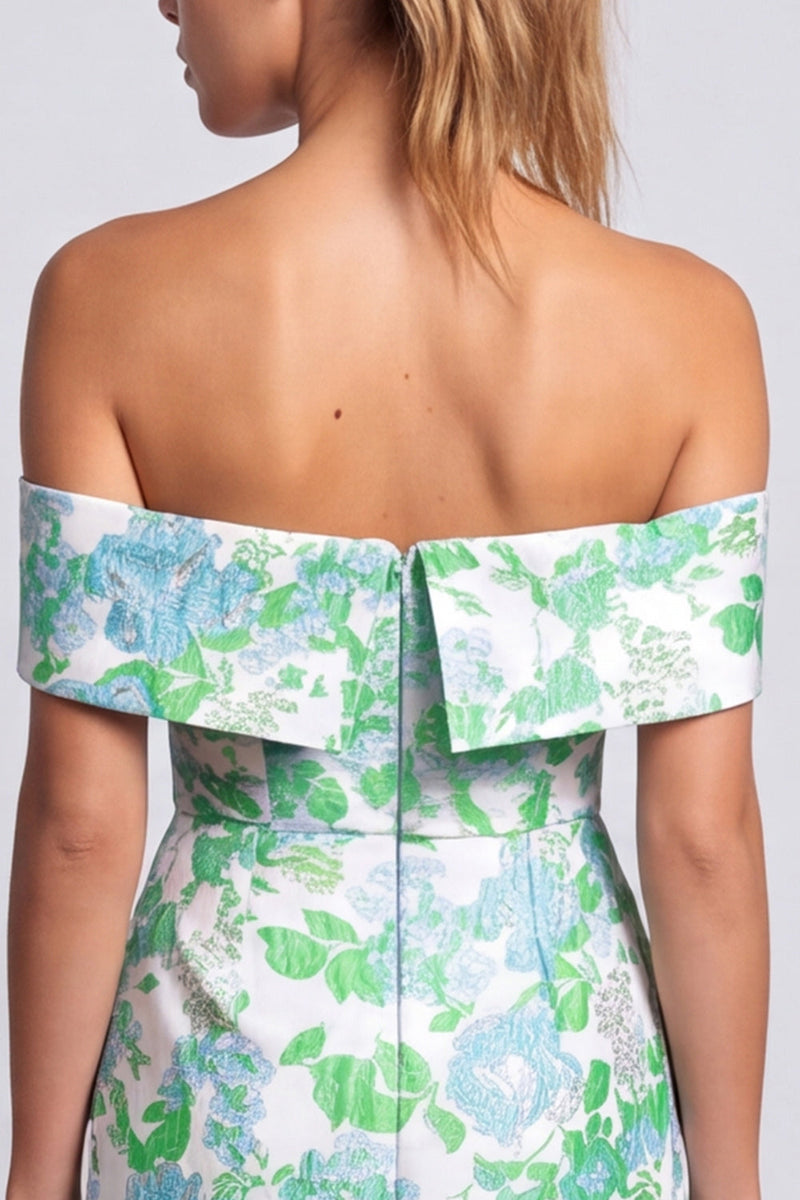 Laden Sie das Bild in den Galerie-Viewer, Grünes Trägerloses Floral Bedrucktes Bodycon Kurzes Abendkleid
