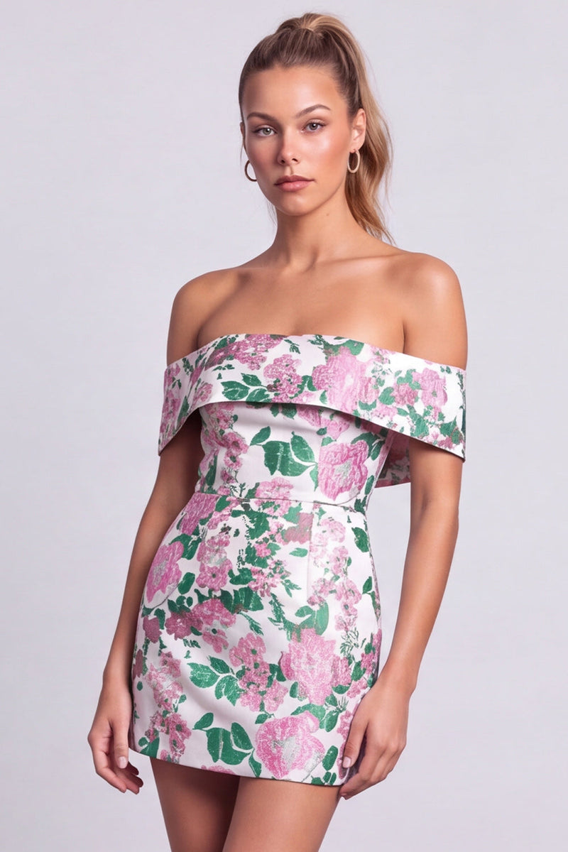 Laden Sie das Bild in den Galerie-Viewer, Grünes Trägerloses Floral Bedrucktes Bodycon Kurzes Abendkleid