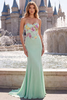Laden Sie das Bild in den Galerie-Viewer, Floral Salbeigrünes Langes Meerjungfrauen Ballkleid mit glitzerndem Pailletten