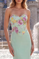 Laden Sie das Bild in den Galerie-Viewer, Floral Salbeigrünes Langes Meerjungfrauen Ballkleid mit glitzerndem Pailletten