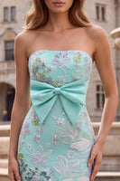 Laden Sie das Bild in den Galerie-Viewer, Meerjungfrauen Mintgrünes Blumiges Glitzerndes Trägerloses Langes Abschlussballkleid mit Perlen