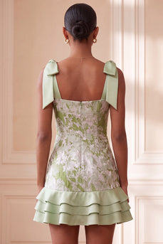 Hellgrünes Quadrathals Kurzes Abendkleid mit Perlenbesatz
