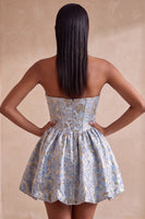 Laden Sie das Bild in den Galerie-Viewer, Hellblaues Korsett Sweetheart Kurzes Abendkleid mit Strass