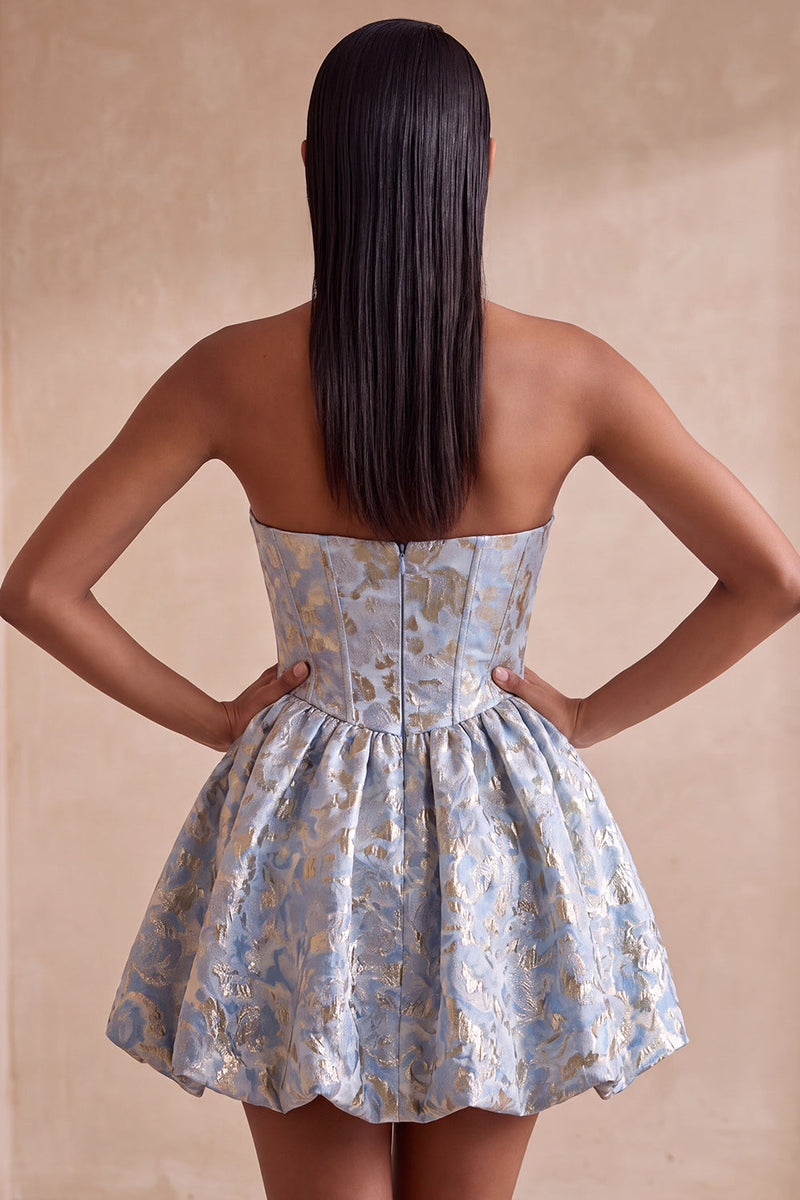 Laden Sie das Bild in den Galerie-Viewer, Hellblaues Korsett Sweetheart Kurzes Abendkleid mit Strass