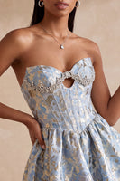 Laden Sie das Bild in den Galerie-Viewer, Hellblaues Korsett Sweetheart Kurzes Abendkleid mit Strass