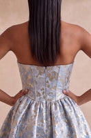 Laden Sie das Bild in den Galerie-Viewer, Hellblaues Korsett Sweetheart Kurzes Abendkleid mit Strass