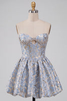 Laden Sie das Bild in den Galerie-Viewer, Hellblaues Korsett Sweetheart Kurzes Abendkleid mit Strass