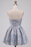 Laden Sie das Bild in den Galerie-Viewer, Hellblaues Korsett Sweetheart Kurzes Abendkleid mit Strass