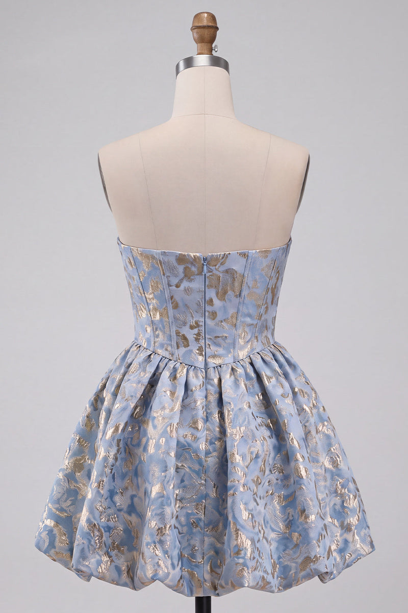 Laden Sie das Bild in den Galerie-Viewer, Hellblaues Korsett Sweetheart Kurzes Abendkleid mit Strass