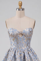 Laden Sie das Bild in den Galerie-Viewer, Hellblaues Korsett Sweetheart Kurzes Abendkleid mit Strass