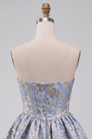 Laden Sie das Bild in den Galerie-Viewer, Hellblaues Korsett Sweetheart Kurzes Abendkleid mit Strass