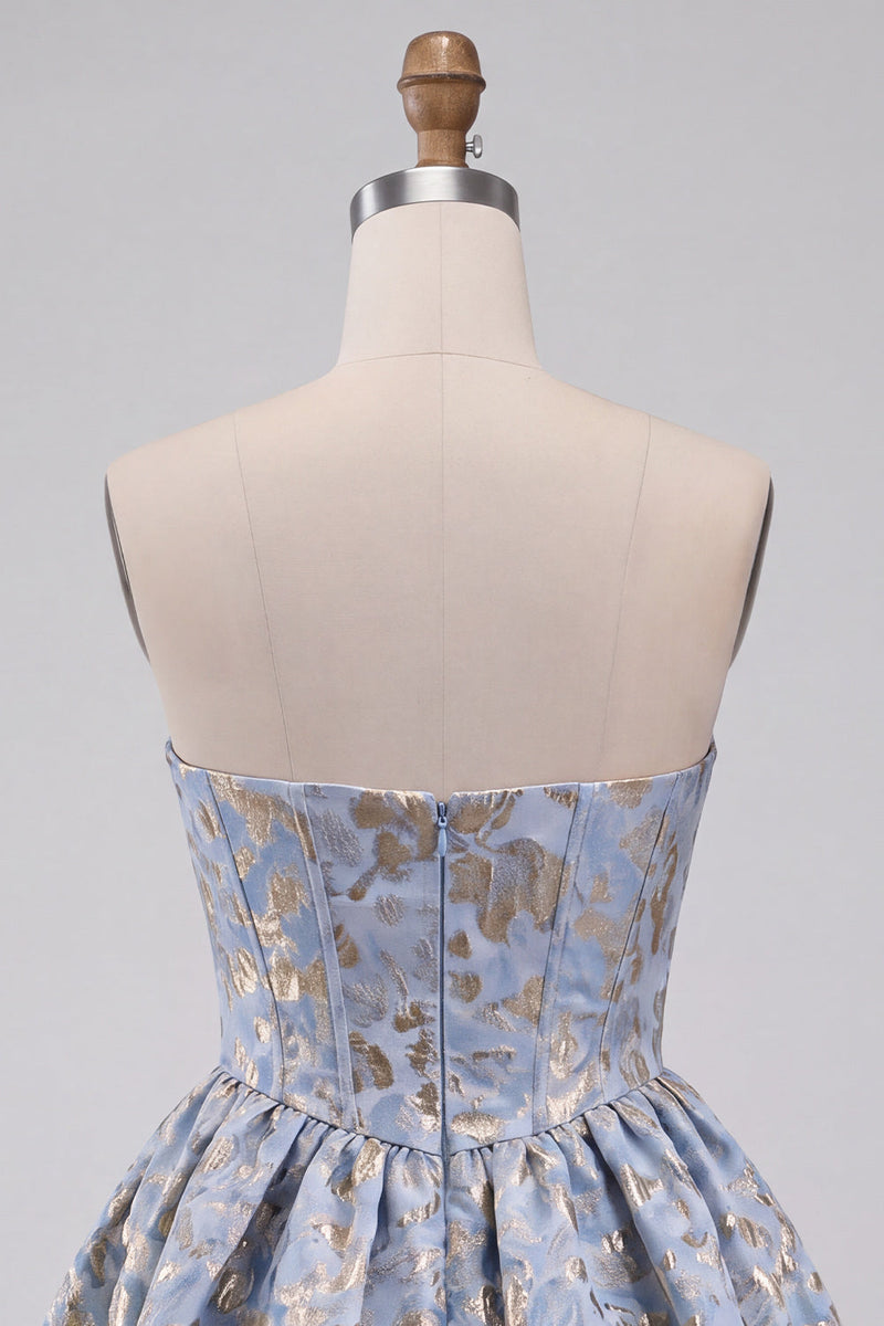 Laden Sie das Bild in den Galerie-Viewer, Hellblaues Korsett Sweetheart Kurzes Abendkleid mit Strass