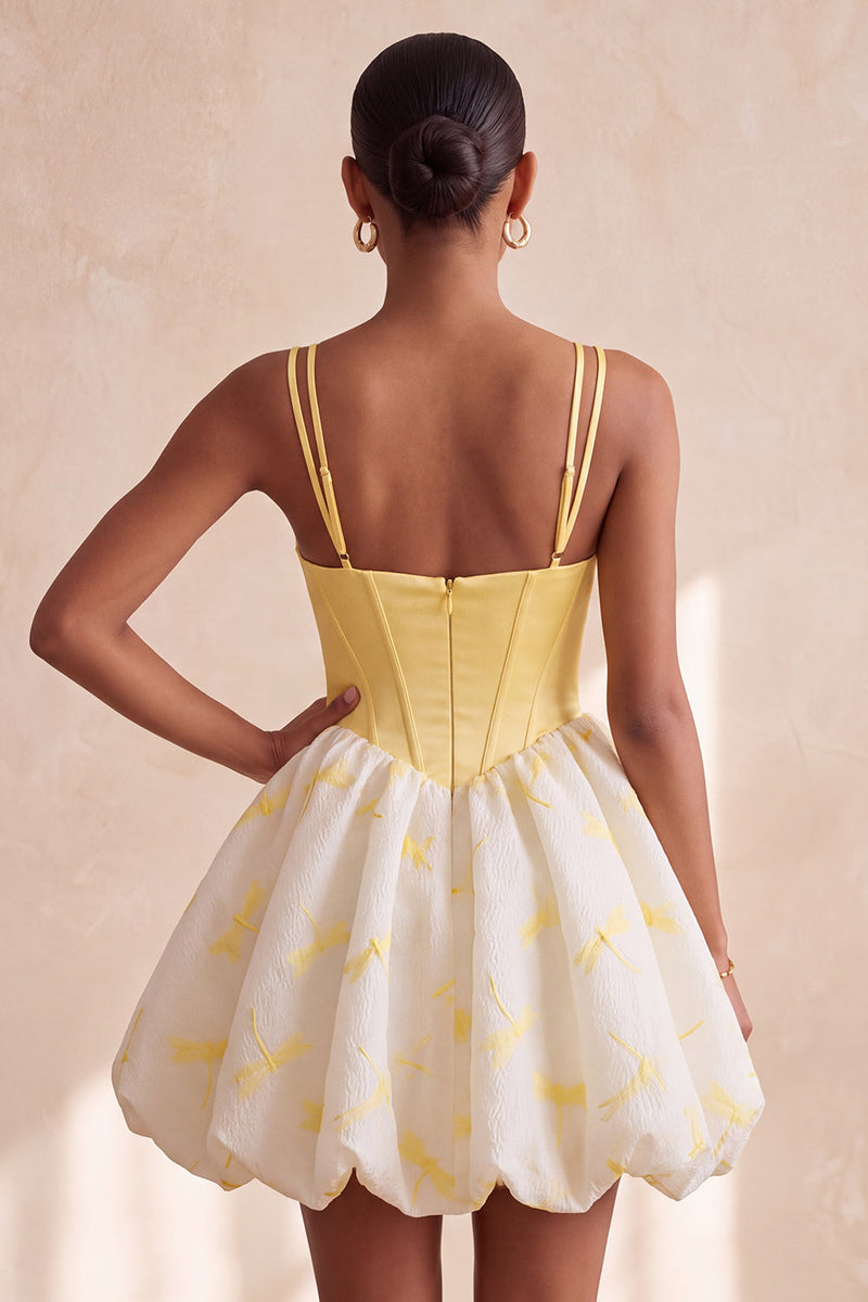 Laden Sie das Bild in den Galerie-Viewer, Gelbes A-Linie Korsett Sweetheart Bubble Saum Kurzes Abendkleid mit Strasssteinen