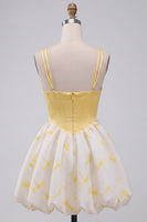 Laden Sie das Bild in den Galerie-Viewer, Gelbes A-Linie Korsett Sweetheart Bubble Saum Kurzes Abendkleid mit Strasssteinen